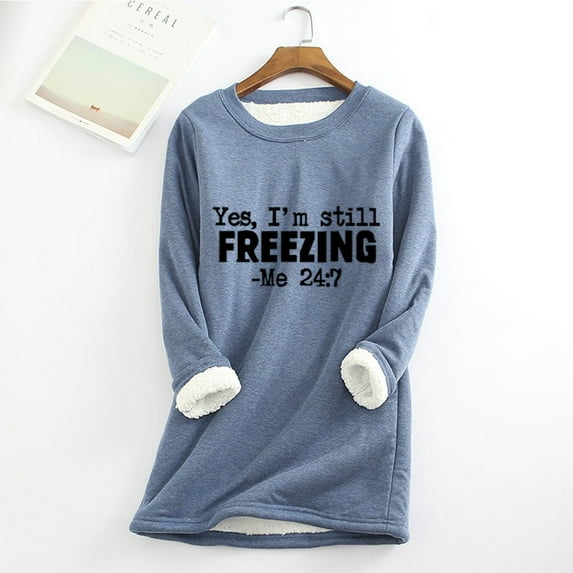 GERsome Women's Winter Fleece Sherpa Lined Crewneck Pullover Sweatshirt Warm Sherpa Lined Fleece Sport Sweatshirt Pullover Loungewear For Women S-XXXXXL Blue/L