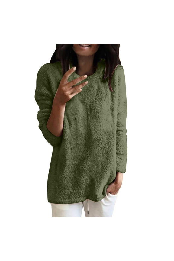 Women's Winter Fuzzy Fleece Sweatshirt Faux Shearling Warm Sherpa Pullover Outwea