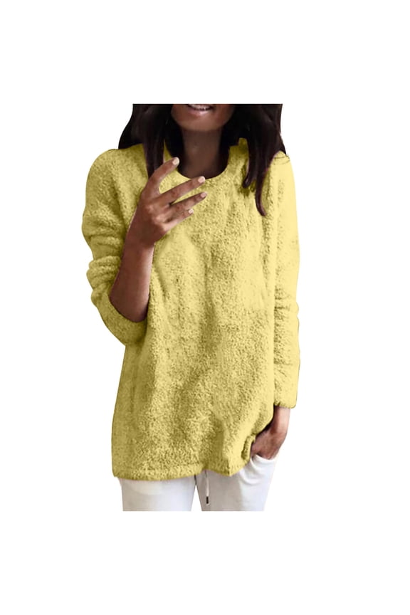 Women's Winter Fuzzy Fleece Sweatshirt Faux Shearling Warm Sherpa Pullover Outwea