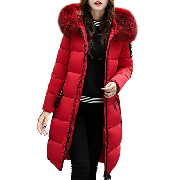 GERsome Women's Winter Solid Thicken Puffer Coat Warm Jacket with Faux Fur Hood
