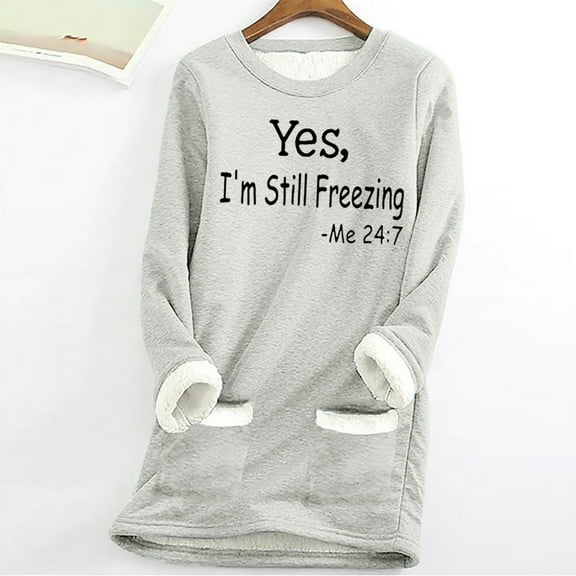 GERsome Women's Winter Warm Sherpa Lined Sweatshirt Pullover Crewneck Long Sleeve Fleece Lined Shirts Loungewear Tops S-XXXXXL Gray/XL