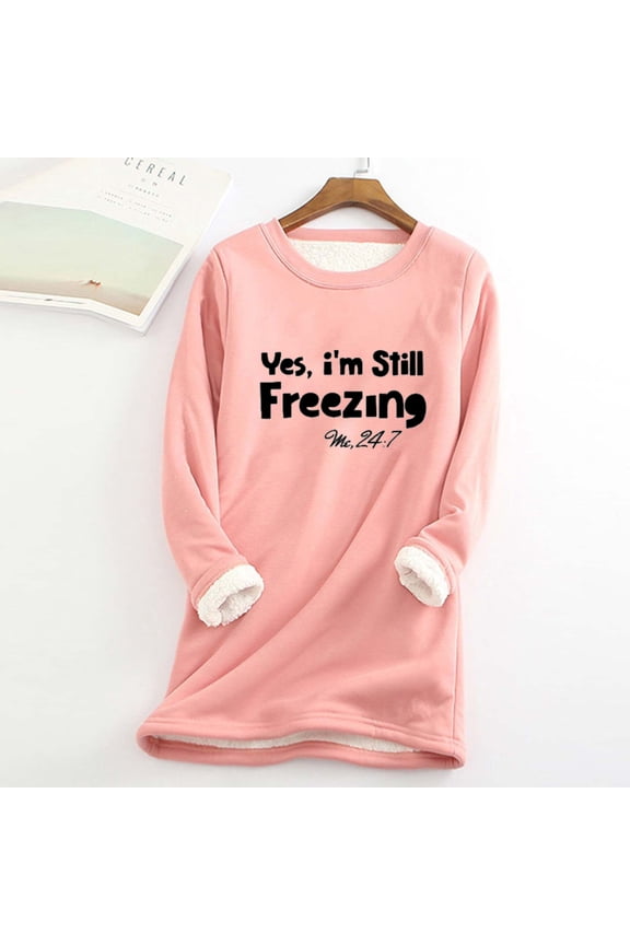 Women's Winter Warm Sherpa Lined Sweatshirt Pullover Crewneck Long Sleeve Fleece Lined Shirts Loungewear Tops S-XXXXXL /XL
