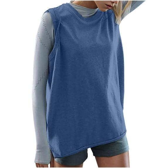 GERsome Women's Workout Tops Athletic Crewneck Tank Tops Sleeveless Solid Color Loose Fit Yoga Running Gym Tee Shirts for Women