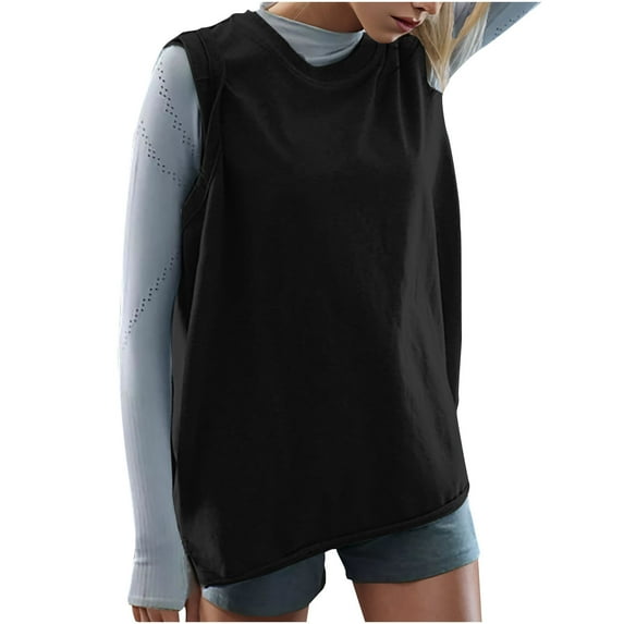 GERsome Women's Workout Tops Athletic Crewneck Tank Tops Sleeveless Solid Color Loose Fit Yoga Running Gym Tee Shirts for Women