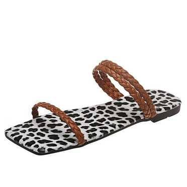 GERsome Women's Woven Slippers Flat Sandals Strappy Slip on Open Toe Slide Sandals Leopard Print sandals