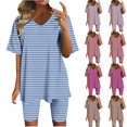 thumbnail image 1 of GERsome Womens 2 Piece Lounge Set Summer Short Sleeve Tops Matching Biker Shorts Travel Outfit Striped Loungewear Tracksuit S-3XL, 1 of 4