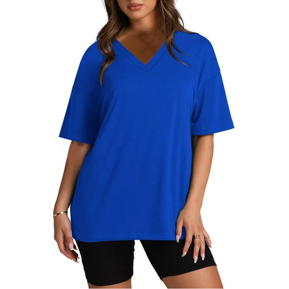 GERsome Womens 2 Piece Loungewear Sets Solid Color V Neck Pullover Tops and Biker Shorts Workout Sport Tracksuit S-3XL(Blue,S)