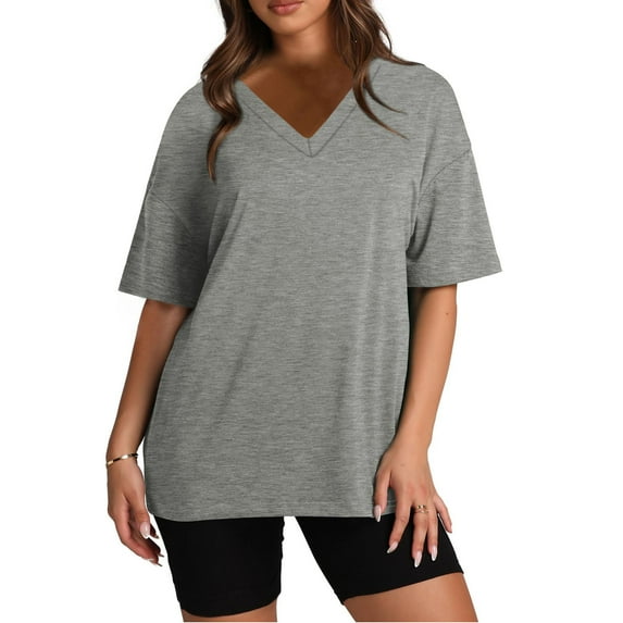 GERsome Womens 2 Piece Loungewear Sets Solid Color V Neck Pullover Tops and Biker Shorts Workout Sport Tracksuit S-3XL(Gray,XL)