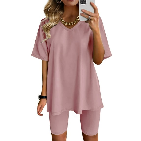 GERsome Womens 2 Piece Outfit Solid Color Oversized T-Shirt Tops Biker Shorts Workout Sports Tracksuit S-3XL (Purple,M)