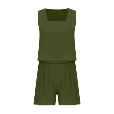 GERsome Womens 2 Piece Outfits Lounge Matching Sets Two Piece Linen Shorts Crop Tops Set