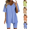 thumbnail image 1 of GERsome Womens 2 Piece Outfits Short Sleeve V Neck Tops Matching Shorts Loungewear Tracksuit Lounge Sets S-3XL, 1 of 6