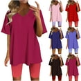 thumbnail image 1 of GERsome Womens 2 Piece Short Sleeve Tops and Biker Shorts Outfits Solid Color V Neck Workout Tracksuits S-3XL, 1 of 6
