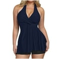 thumbnail image 1 of GERsome Womens 2 Piece Tankini Swimsuits Tummy Control Swimdress Skirt V Neck Halter Bathing Suits with Boyshort S-2XL, 1 of 7