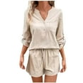 thumbnail image 1 of GERsome Womens 2 Pieces Summer Lounge Sets Short Sleeve V Neck Buttons Down Tops and Shorts Outfits S-XL (Beige,XL), 1 of 6