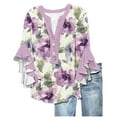 thumbnail image 1 of GERsome Womens 3/4 Ruffle Sleeve T-Shirts Button Down V Neck Summer Tunic Tops Casual Loose Fit Floral Print Work Business Blouses, Sizes S-2XL, 1 of 5
