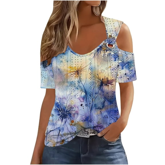 GERsome Womens 3/4 Sleeve Cold Shoulder Basic Tee V Neck Tops Shirts