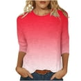 thumbnail image 1 of GERsome Womens 3/4 Sleeve Shirts Patchwork Blouse Fashion Crewneck Tops Solid Tee Casual Comfy T-Shirt, 1 of 5