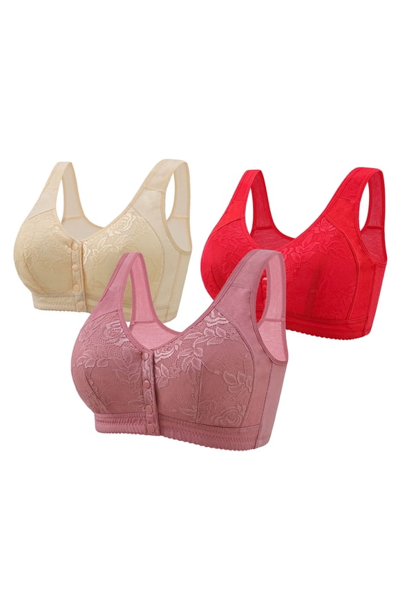 Womens 3 Pack Front Closure Bras Post Surgical Bra for Women Full Coverage Wireless Comfort Everyday Bras S-4XL