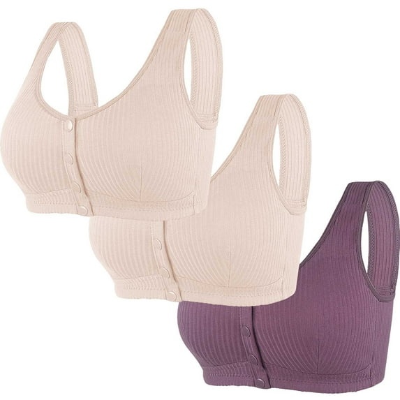 GERsome Womens 3 Pack Wireless Bras Bras for Women Post Surgery Front Closure Full Coverage Supportive Everyday Bra S-5XL