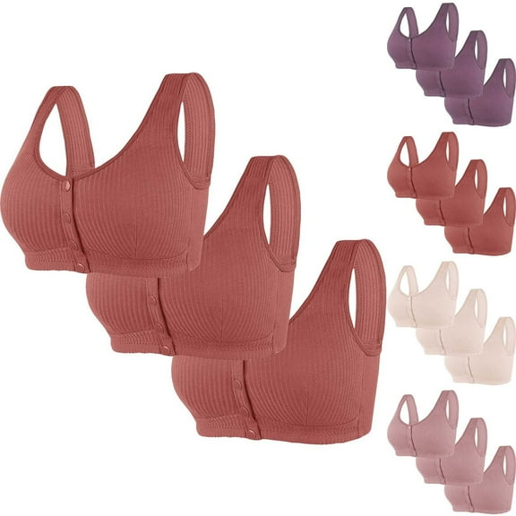 GERsome Womens 3 Pack Wireless Bras Bras for Women Post Surgery Front Closure Full Coverage Supportive Everyday Bra S-5XL