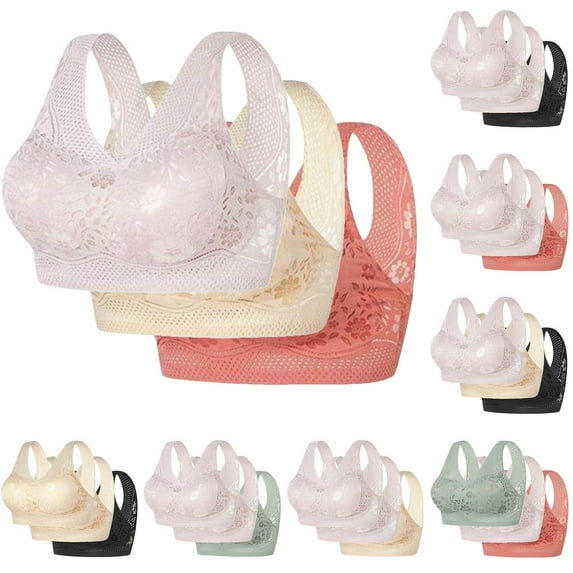 GERsome Womens 3 Pack Wireless Seamless Bras No Underwire Comfort Push Up Bras Supportive Full Coverage Bralettes Everyday Bras M-3XL
