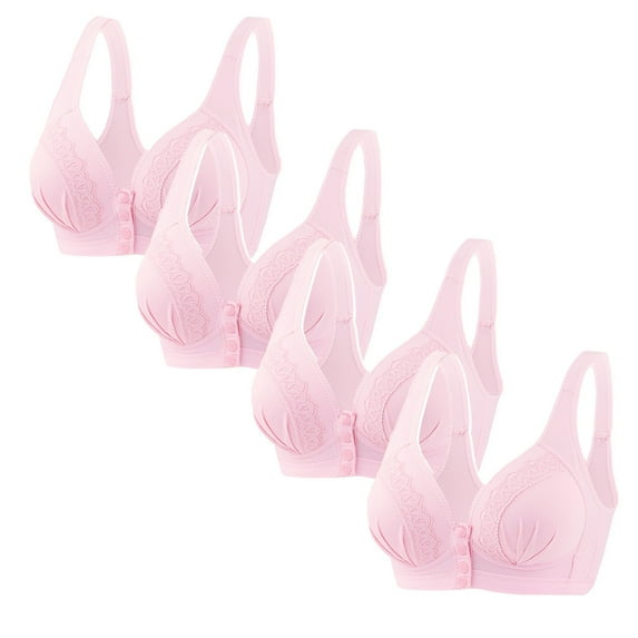 GERsome Womens 4 Pack Assorted Color Bras Comfort Wireless Bras for Older Women Front Button Bra Convenient Snap Sleep Bra Bra for Seniors Front Closure Everyday Bras Pink M