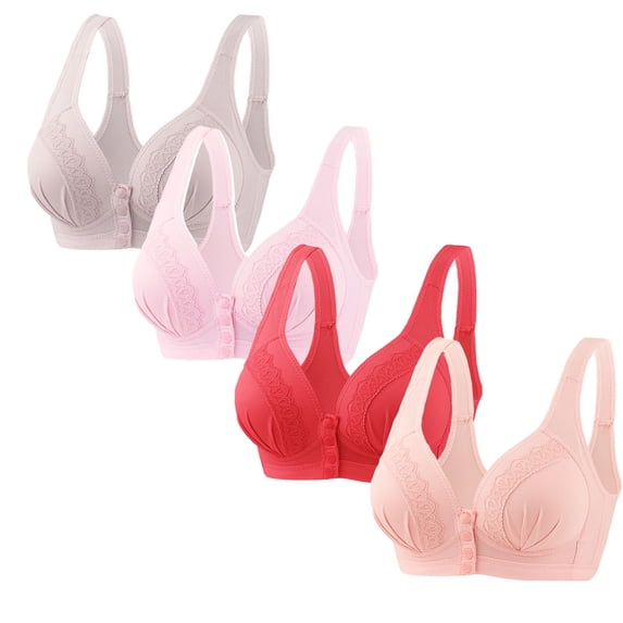 GERsome Womens 4 Pcs Assorted Color Bras Comfort Wireless Bras for Older Women Front Button Bra Convenient Snap Sleep Bra Bra for Seniors Front Closure Everyday Bras