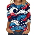 thumbnail image 1 of GERsome Womens 4th of July 3/4 Sleeve Tops Casual Loose Fit Crewneck T Shirts American Flag Patriotic Tee Shirts S-3XL, 1 of 5