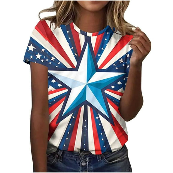 GERsome Womens 4th of July Short Sleeve Tops American Flag Patriotic T Shirts USA Flag Stars Stripes Crewneck Loose Fit Summer Tee S-5XL