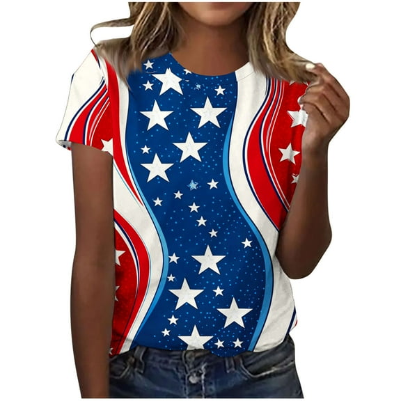 GERsome Womens 4th of July T-Shirt American Flag Patriotic Tops USA Flag Stars Stripes Loose Fit Short Sleeve Crewneck Summer Tee S-5XL