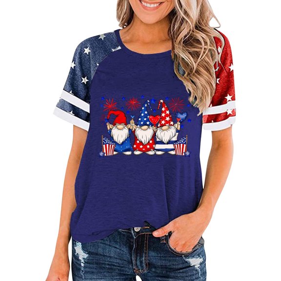 GERsome Womens 4th of July T-Shirt American Flag Raglan Short Sleeve Crewneck Tshirt Funny Patriotic Graphic Shirts USA Flag Stars Stripes Tee S-3XL