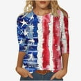 thumbnail image 1 of GERsome Womens 4th of July T-Shirts American Flag Patriotic Shirts Crewneck 3/4 Sleeve Loose Fit Summer Tops USA Flag Stars Stripes Graphic Tee S-5XL, 1 of 5