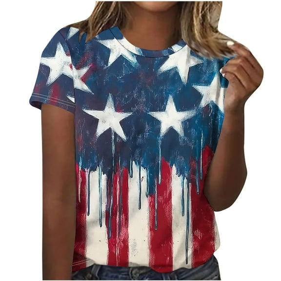 GERsome Womens 4th of July T Shirts American Flag Patriotic Short Sleeve Crew-Neck Tops USA Flag Stars Stripes Casual Summer Tee S-2XL