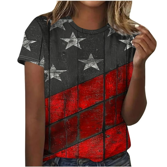 GERsome Womens 4th of July T Shirts American Flag Patriotic Short Sleeve Crew-Neck Tops USA Flag Stars Stripes Casual Summer Tee S-2XL