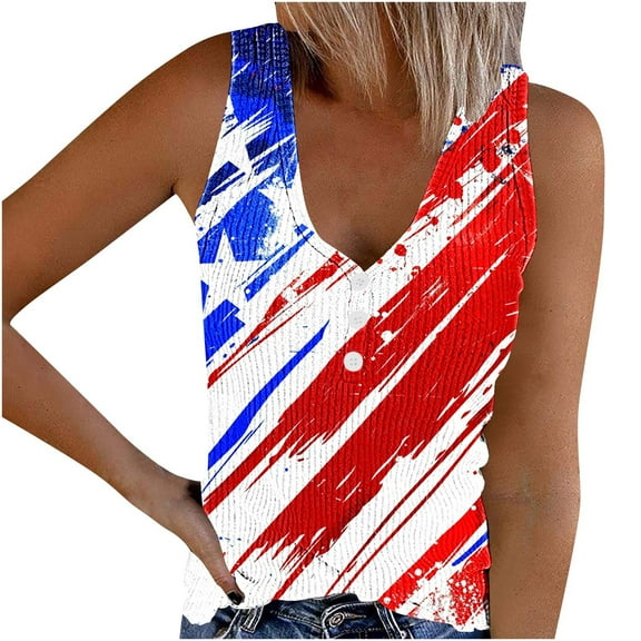 GERsome Womens 4th of July Tank Tops Summer Crew Neck Sleeveless Patriotic Tops Loose Fit USA Flag Stars Stripes Graphic Tees S-3XL