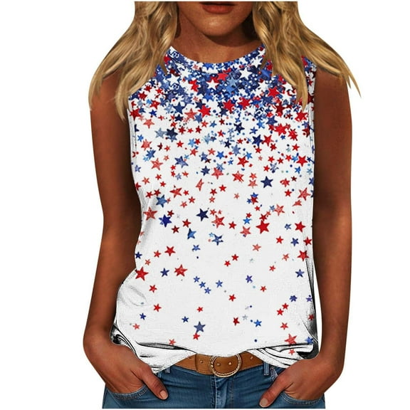 GERsome Womens 4th of July Tank Tops Summer Sleeveless American Flag Patriotic T-Shirts USA Flag Stars Stripes Crewneck Tees S-5XL