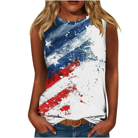 GERsome Womens 4th of July Tank Tops Summer Sleeveless American Flag Patriotic T-Shirts USA Flag Stars Stripes Crewneck Tees S-5XL