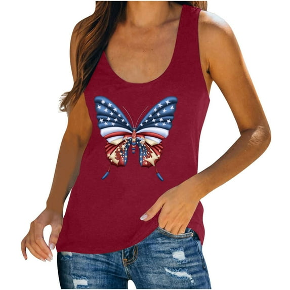 GERsome Womens 4th of July Tank Tops Summer USA Flag Stars Stripes Graphic Tees Scoop Neck Sleeveless Loose Fit T-Shirts S-2XL