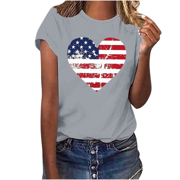 GERsome Womens American Flag T-Shirt 4th of July Patriotic Short Sleeve Shirts USA Flag Stars and Stripes Loose Fit Summer Tee S-3XL