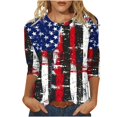 thumbnail image 1 of GERsome Womens American Flag T Shirts 4th of July Patriotic Tops Crewneck 3/4 Sleeve Graphic Shirts Loose Fit USA Veteran Summer Tees S-2XL, 1 of 4