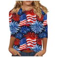 thumbnail image 1 of GERsome Womens American Flag T Shirts 4th of July Tops USA Graphic Crewneck Shirts Casual 3/4 Sleeve American Proud Tops S-3XL, 1 of 5