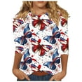 thumbnail image 1 of GERsome Womens American Flag T Shirts 4th of July Tops USA Graphic Crewneck Shirts Casual 3/4 Sleeve American Proud Tops S-3XL, 1 of 5