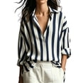thumbnail image 1 of GERsome Womens Button Down Shirts Long Sleeve Striped Collared V-Neck Summer Casual Business Work Tops,Navy,Size M, 1 of 5