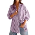 thumbnail image 1 of GERsome Womens Button Down Shirts Striped Long Sleeve Collared Casual Work Blouses Summer Tops with Pocket,Purple,Size 3XL, 1 of 7