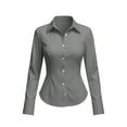 thumbnail image 1 of GERsome Womens Button Down Shirts V-Neck Slim Fit Long Sleeve Business Work Dress Collared Shirts Gray L, 1 of 6
