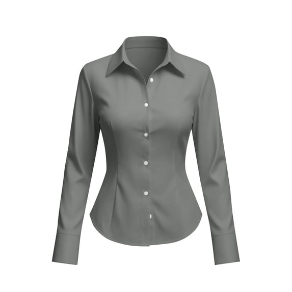 GERsome Womens Button Down Shirts V-Neck Slim Fit Long Sleeve Business Work Dress Collared Shirts Gray L