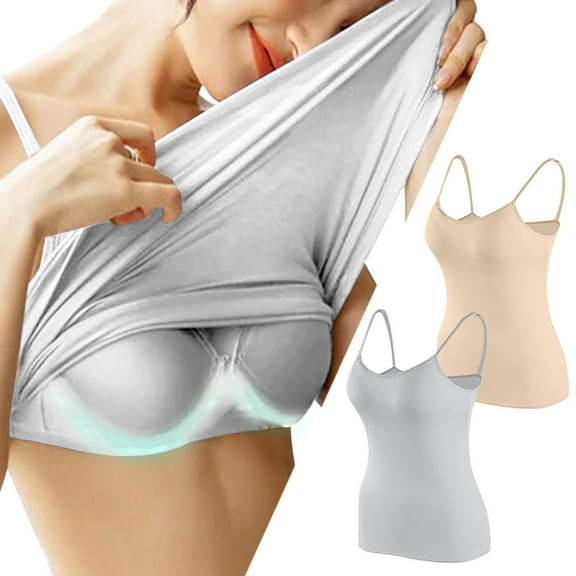 GERsome Womens Camisole Shelf Bra Cami Tank Tops Spaghetti Strap Tank Top Basic Layer Camis 2-Pack Assorted Color Gray/Beige XL