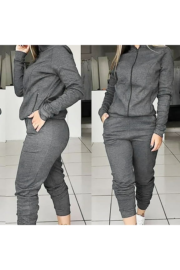 Womens Casual 2 Piece Tracksuit Outfits Long Sleeve Zip Up Sweatshirt Jogger Pants Sweatsuits Set