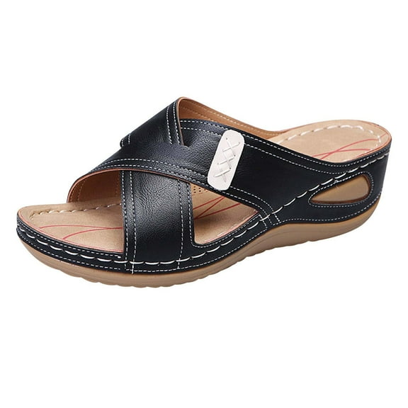 GERsome Womens Casual Summer Sandals Arch Support Slides Comfort Wedge Shoes Open Toe Slippers Slip On Walking Shoes