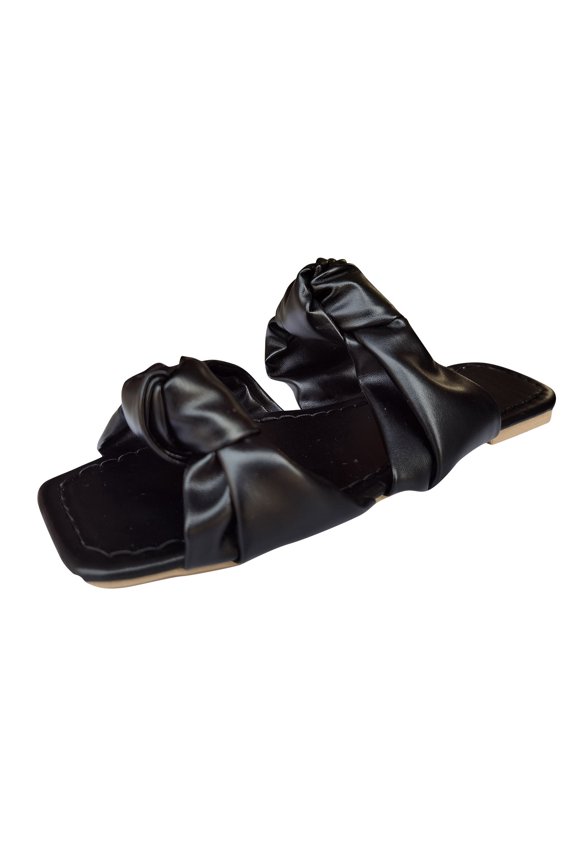 Womens Comfy Slippers Bow Mules Square Toe Slip on Flat Ladies Evening Party Wedding Sandals